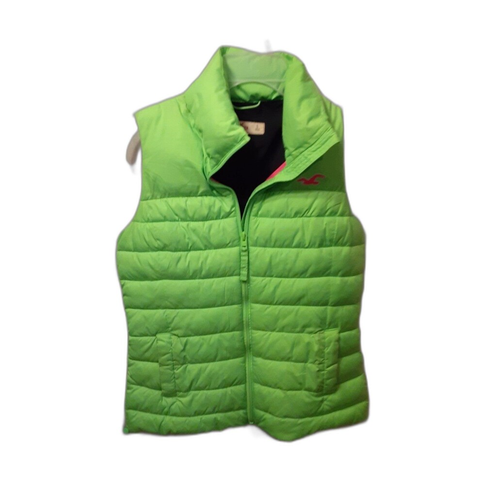 Holister California Bright Green Winter Puffer Vest Size Small Full Zip